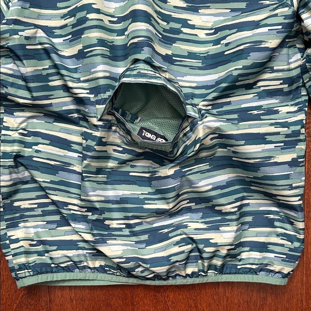 Lands' End Kids Teal Striped Hooded Windbreaker, Packable, Size Large 10-12 - Picture 10 of 14